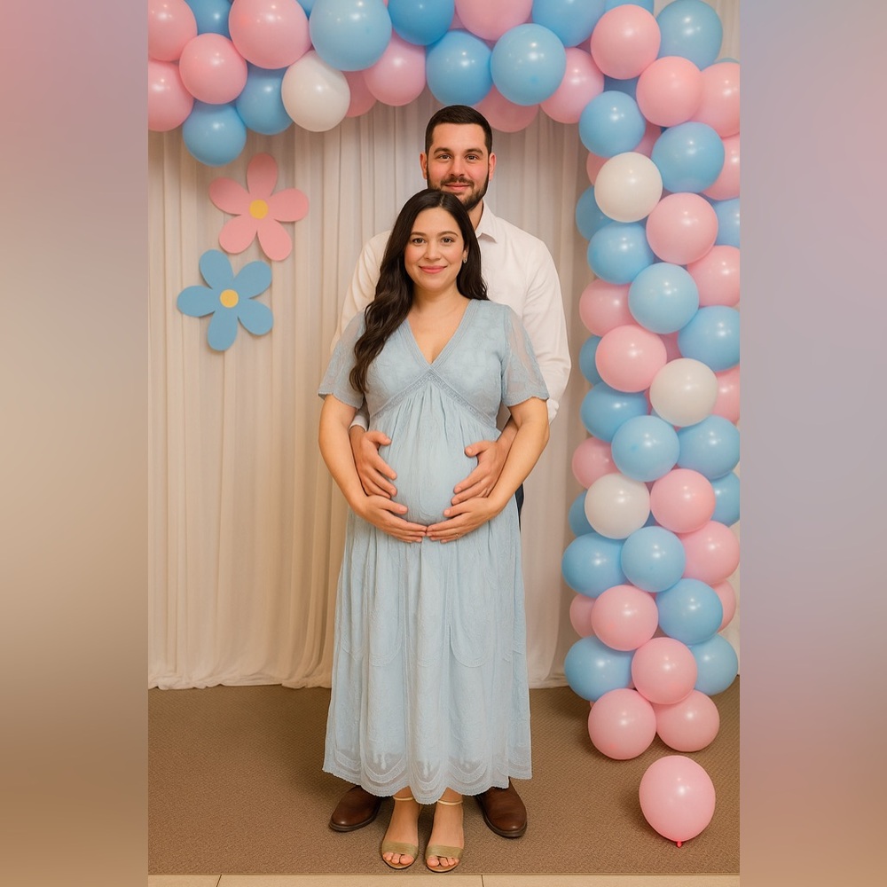 Maternity wear  Elegant Light Blue Lace Dress